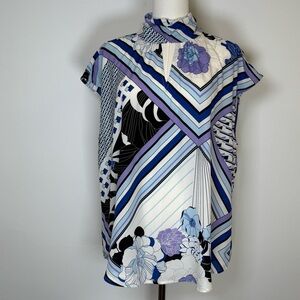 New York & Company High Neck Flutter Sleeve Floral Blouse Women’s Size XL